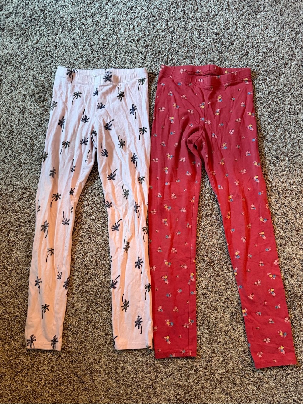 Old Navy Girls Palm Print Pink Leggings & Red Floral Leggings - 2 Pack
